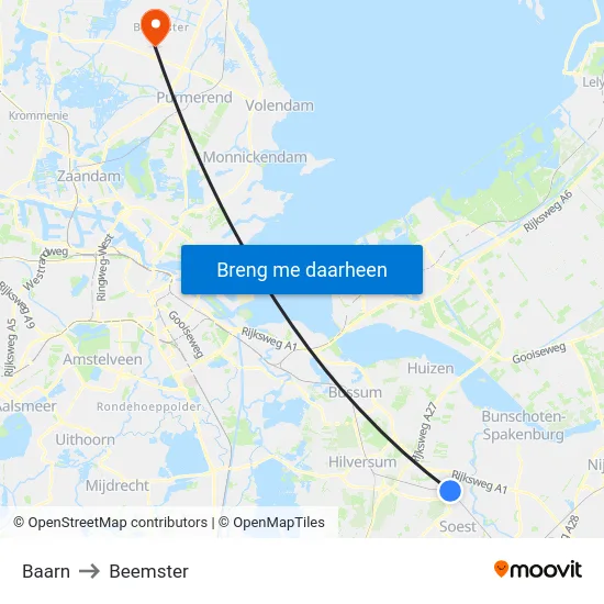 Baarn to Beemster map