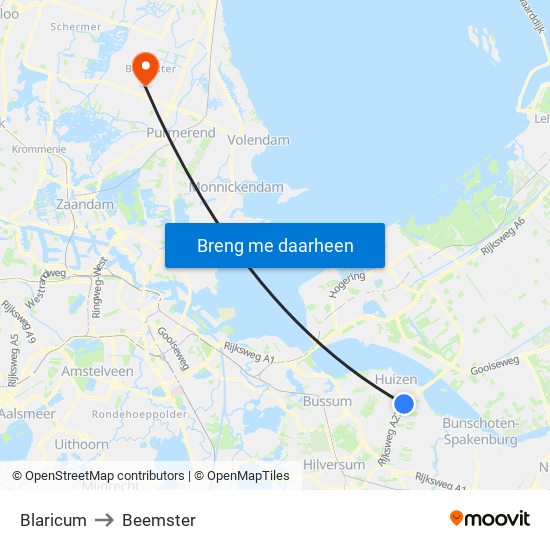 Blaricum to Beemster map