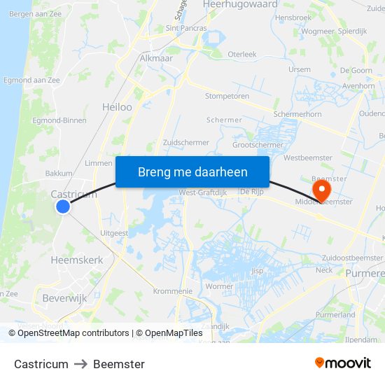 Castricum to Beemster map