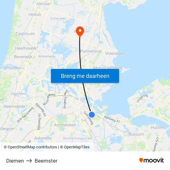 Diemen to Beemster map