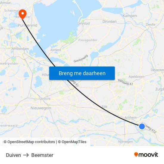 Duiven to Beemster map