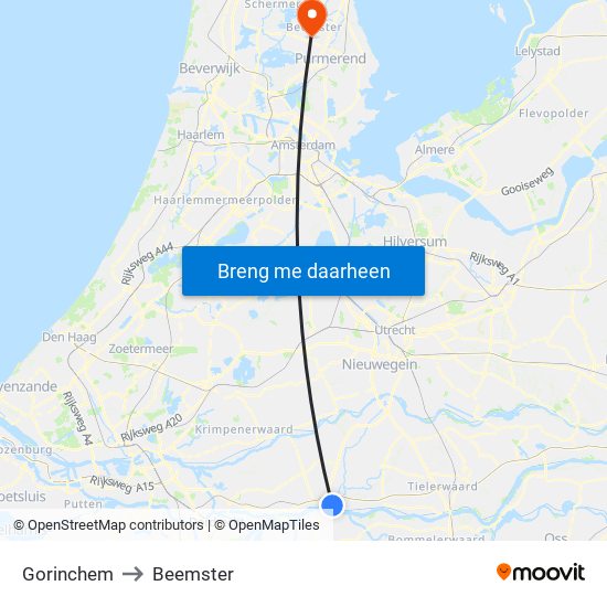 Gorinchem to Beemster map