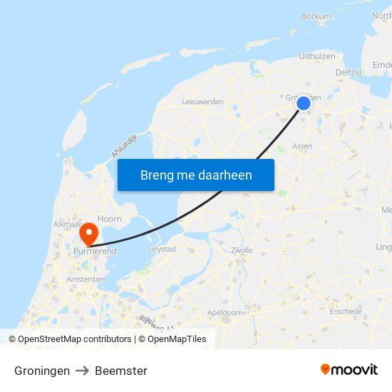Groningen to Beemster map
