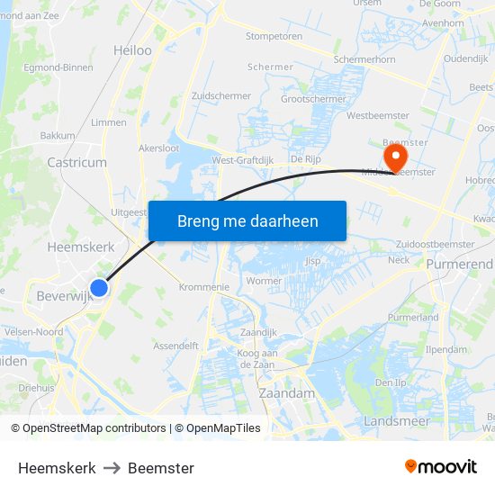 Heemskerk to Beemster map