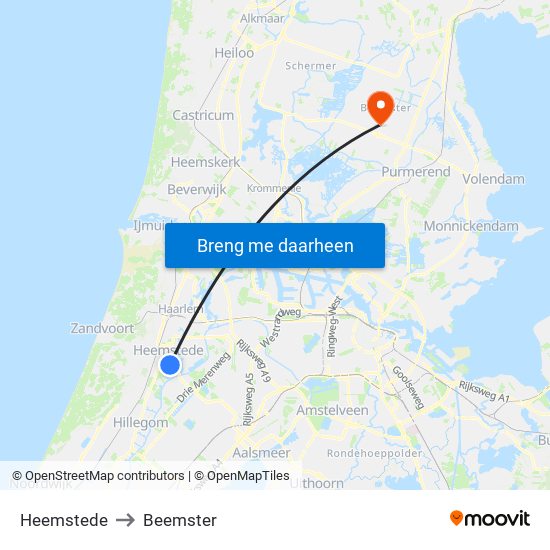 Heemstede to Beemster map