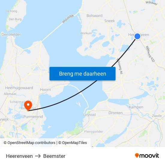 Heerenveen to Beemster map