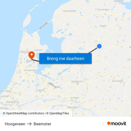 Hoogeveen to Beemster map