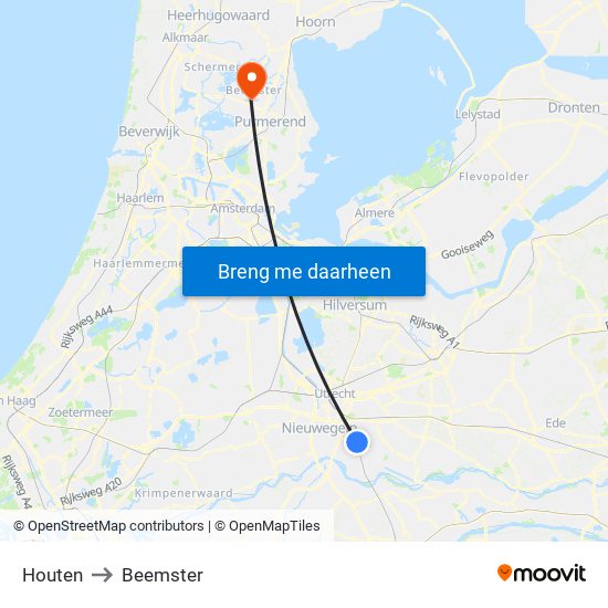 Houten to Beemster map