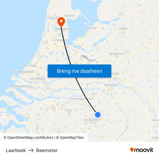 Laarbeek to Beemster map