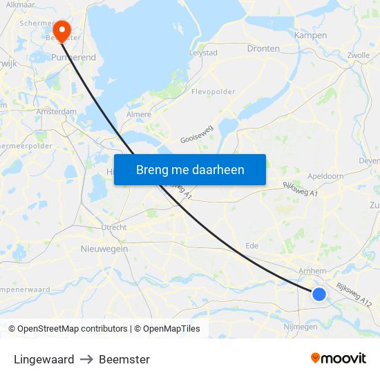 Lingewaard to Beemster map