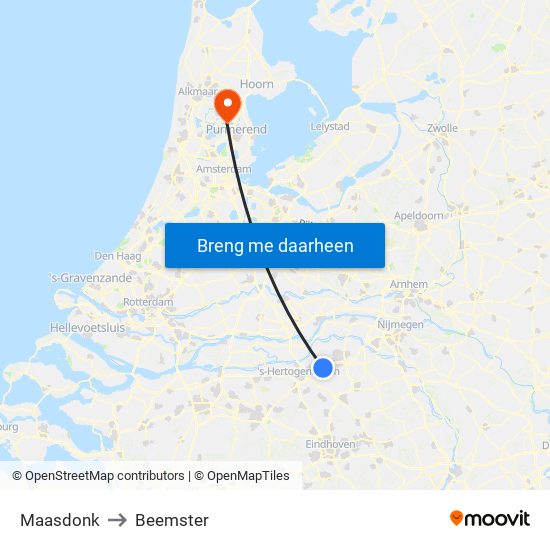 Maasdonk to Beemster map