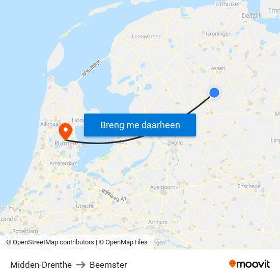 Midden-Drenthe to Beemster map