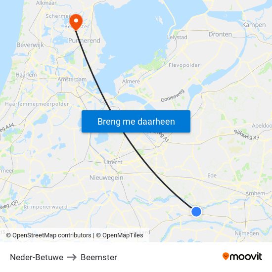 Neder-Betuwe to Beemster map