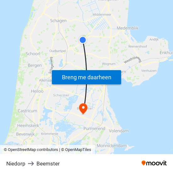 Niedorp to Beemster map