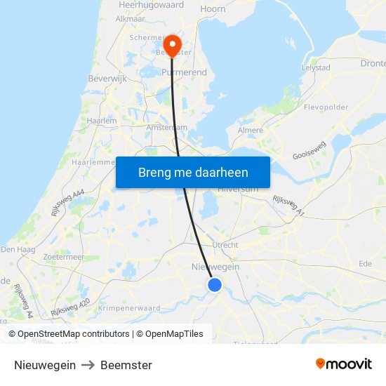 Nieuwegein to Beemster map
