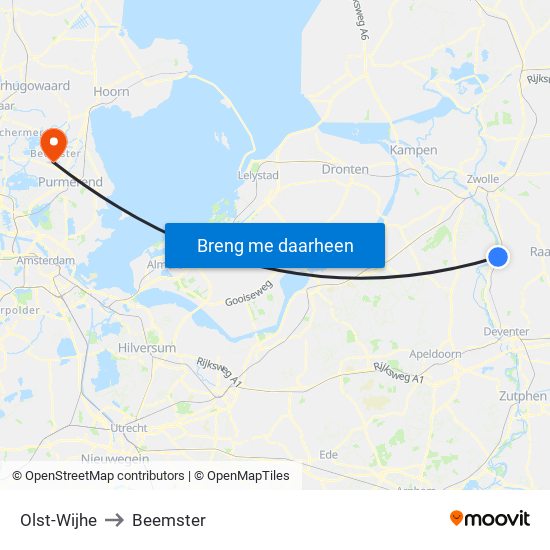 Olst-Wijhe to Beemster map