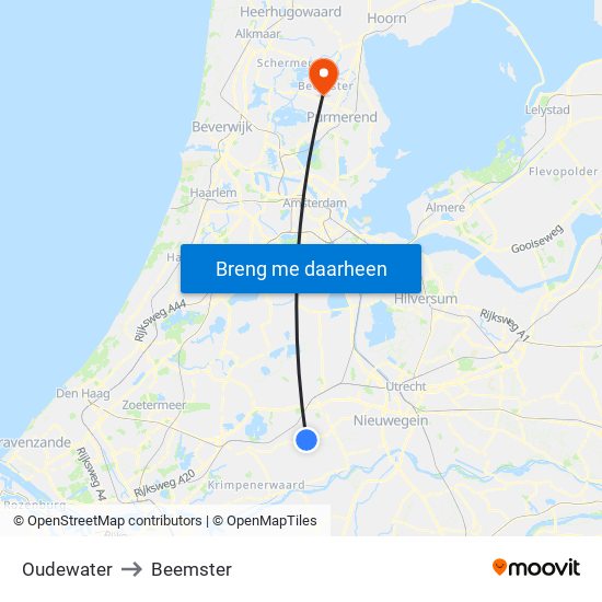 Oudewater to Beemster map