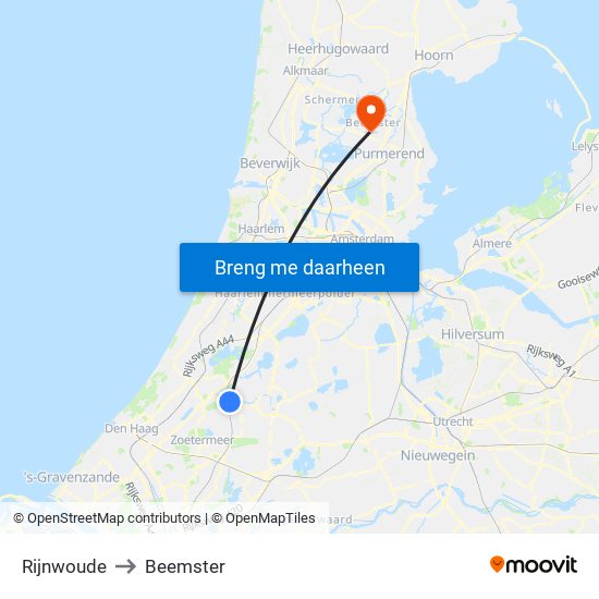 Rijnwoude to Beemster map