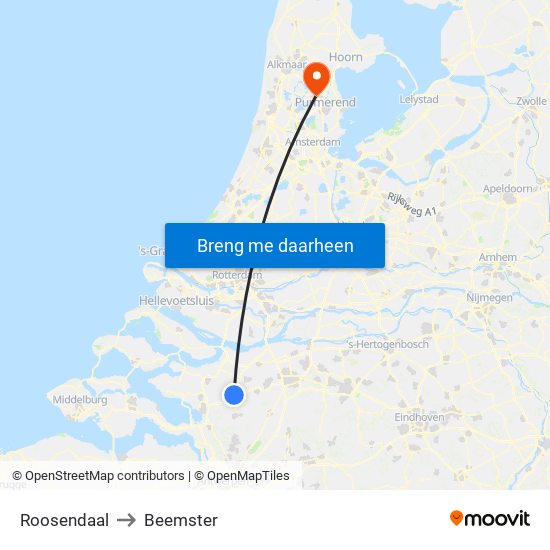 Roosendaal to Beemster map