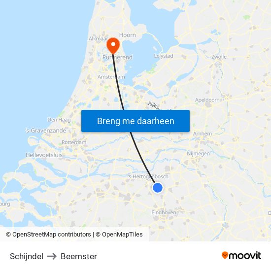 Schijndel to Beemster map