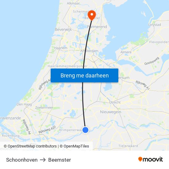 Schoonhoven to Beemster map