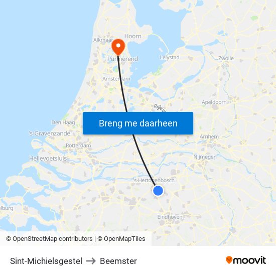 Sint-Michielsgestel to Beemster map