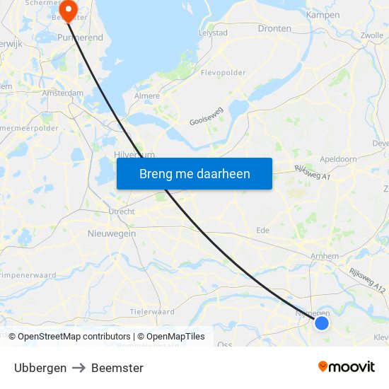 Ubbergen to Beemster map