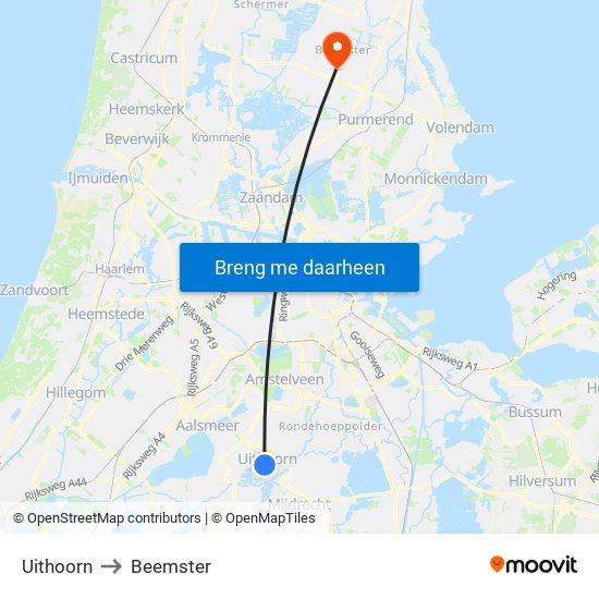 Uithoorn to Beemster map