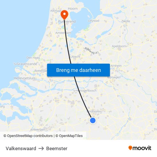 Valkenswaard to Beemster map