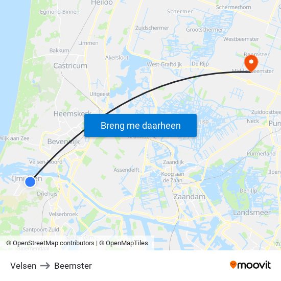 Velsen to Beemster map