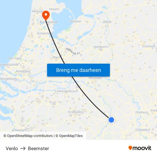 Venlo to Beemster map