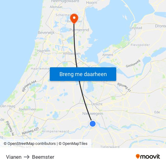 Vianen to Beemster map