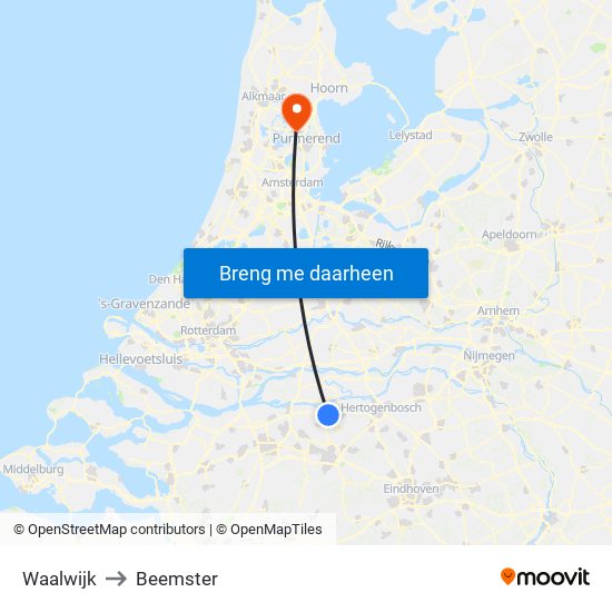 Waalwijk to Beemster map