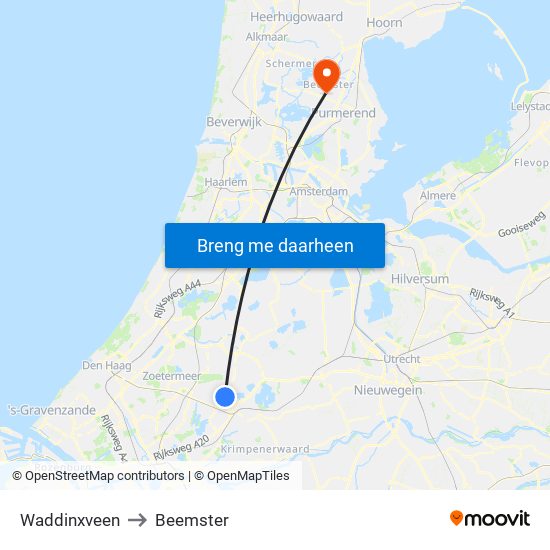 Waddinxveen to Beemster map
