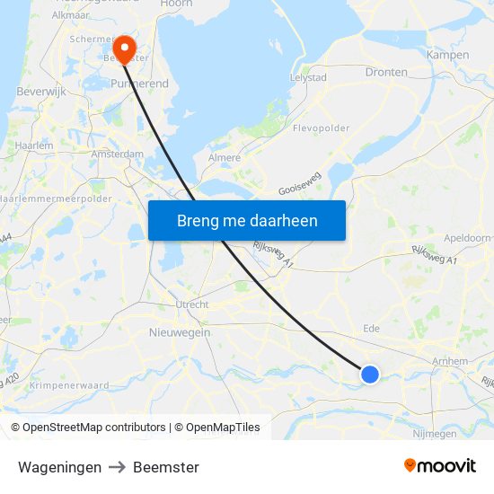 Wageningen to Beemster map