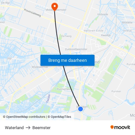 Waterland to Beemster map