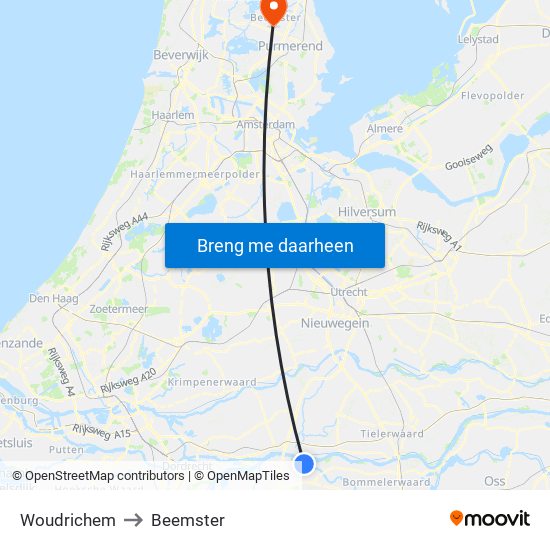 Woudrichem to Beemster map