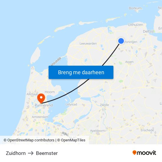 Zuidhorn to Beemster map