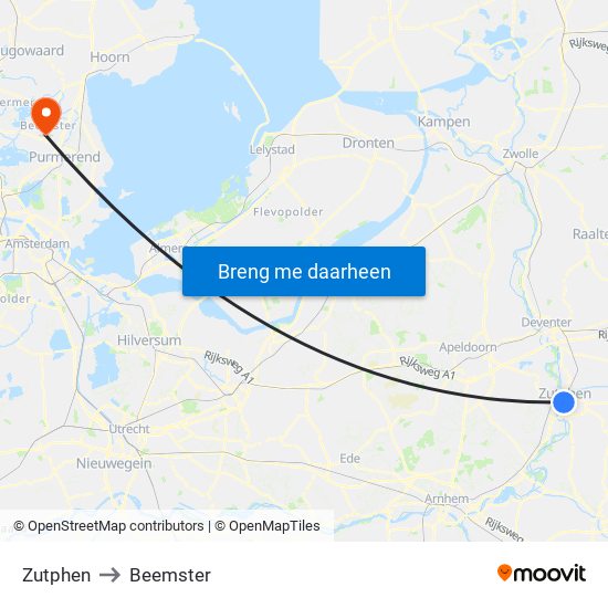 Zutphen to Beemster map