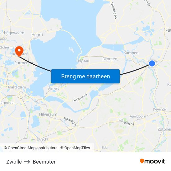Zwolle to Beemster map