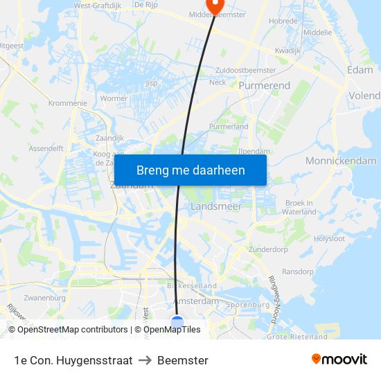 1e Con. Huygensstraat to Beemster map