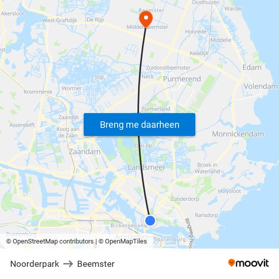 Noorderpark to Beemster map