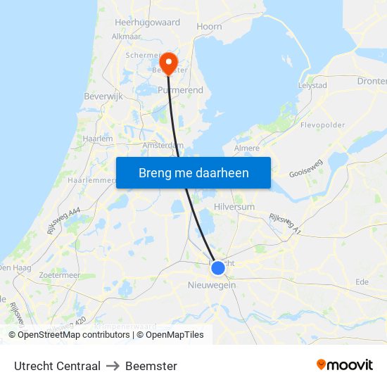 Utrecht Centraal to Beemster map