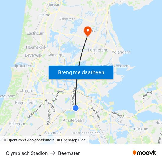 Olympisch Stadion to Beemster map