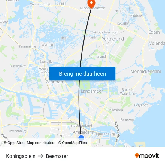 Koningsplein to Beemster map