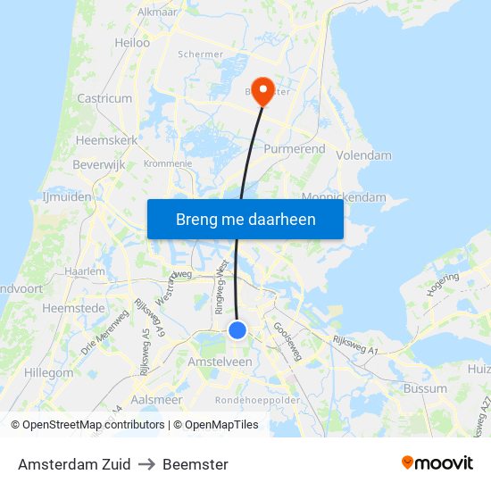 Amsterdam Zuid to Beemster map