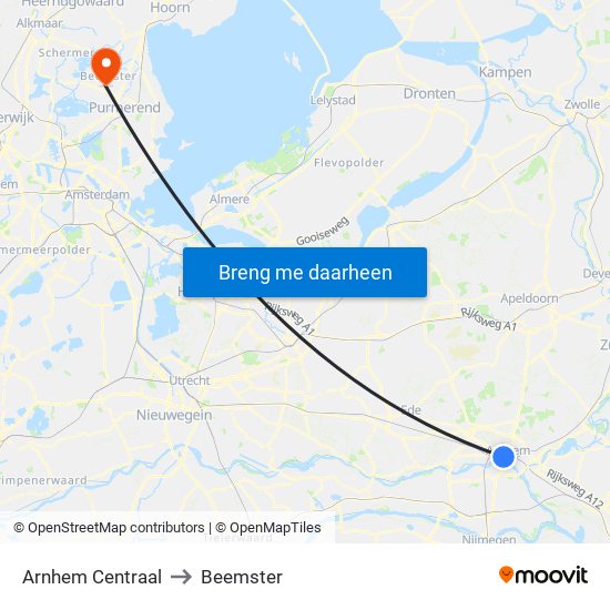 Arnhem Centraal to Beemster map