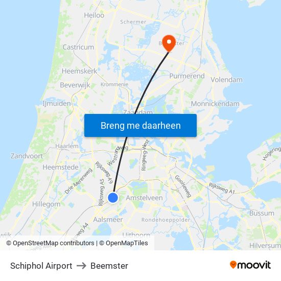 Schiphol Airport to Beemster map