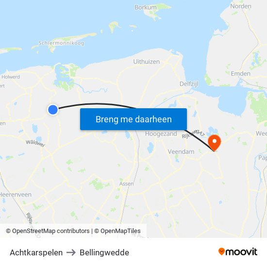 Achtkarspelen to Bellingwedde map