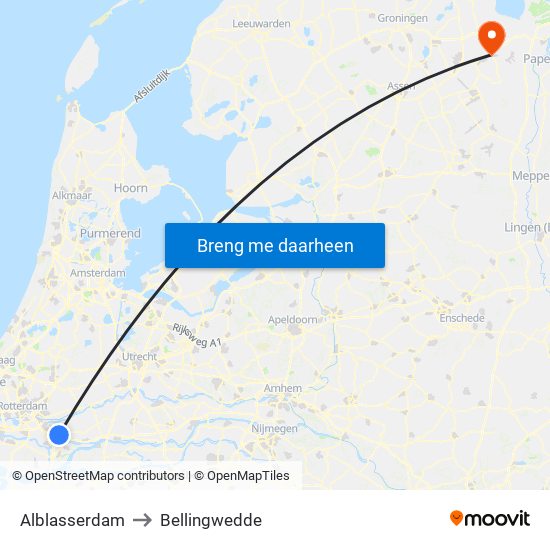 Alblasserdam to Bellingwedde map